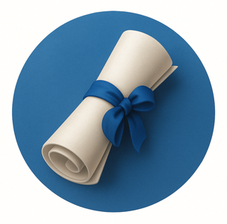 Diploma scroll tied with a blue ribbon symbolizing academic success